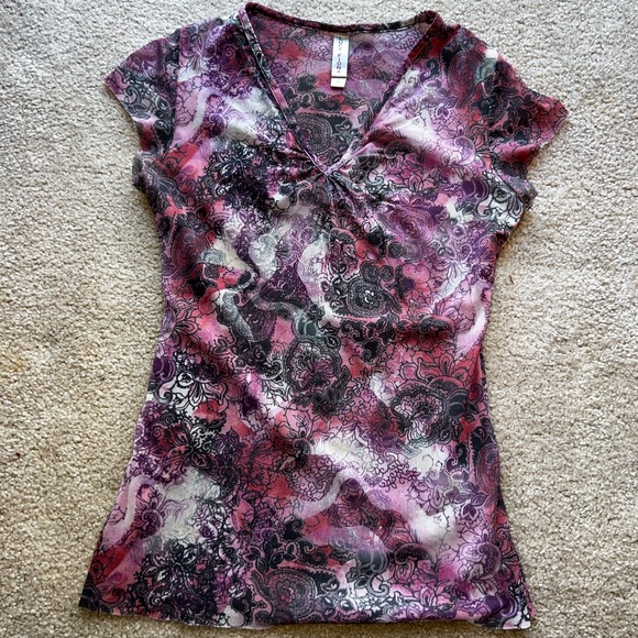 Lucy and Fiona Paisley Mesh V Neck Top y2k - Picture 2 of 5